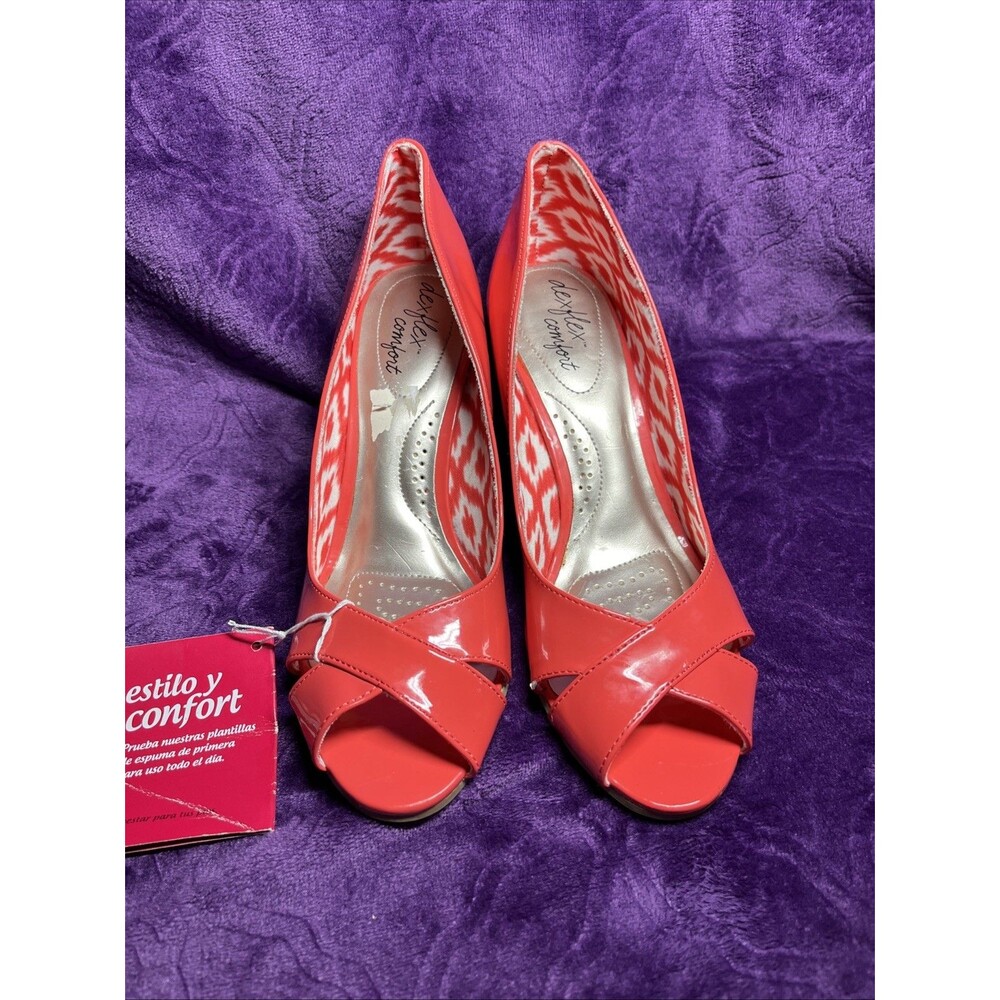 Dexflex Comfort Coral Pink Patent Espadrille Wedge Peep Toe Barbiecore Size 8